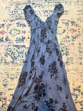 Free People Blue Floral 100% Cotton Gauzy Peasant Dress - M